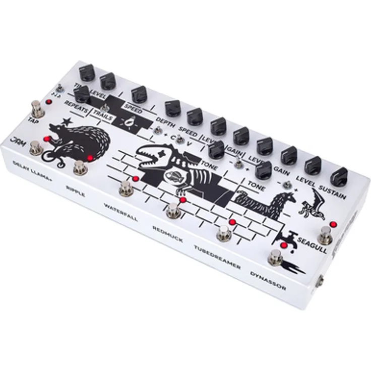 JAM pedals Pink Flow, Multi-Effektpedal für E-Gitarre mit 7 Effekten, handgefertigte analoge Schaltung, pink
