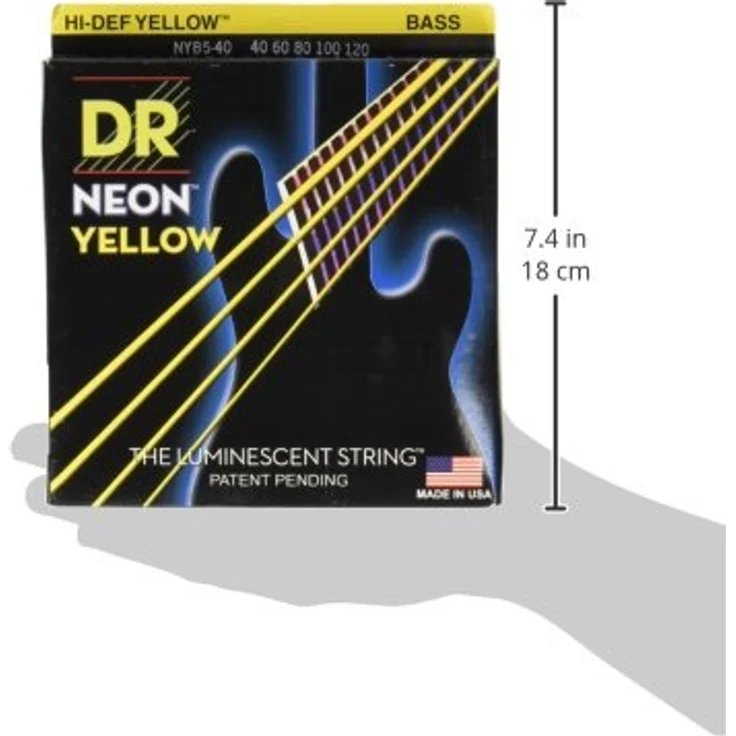 DR Strings Hi-Def Neon Gelb NYB5-40, E-Bass Light 40-120, 5-Saiter mit K3-Beschichtung für verbesserte Klangklarheit – Bild 3