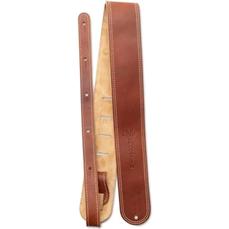 Martin Guitar Brown Ball Glove Strap, Western Gitarrengurt aus braunem Leder mit C.F. Martin Logo, verstellbar von 97 cm bis 137 cm