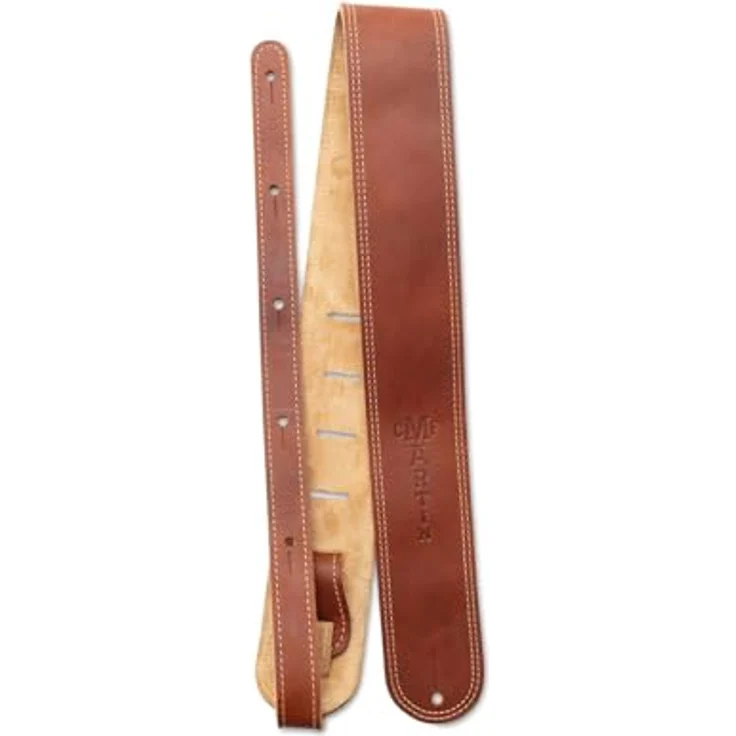 Martin Guitar Brown Ball Glove Strap, Western Gitarrengurt aus braunem Leder mit C.F. Martin Logo, verstellbar von 97 cm bis 137 cm – Bild 1