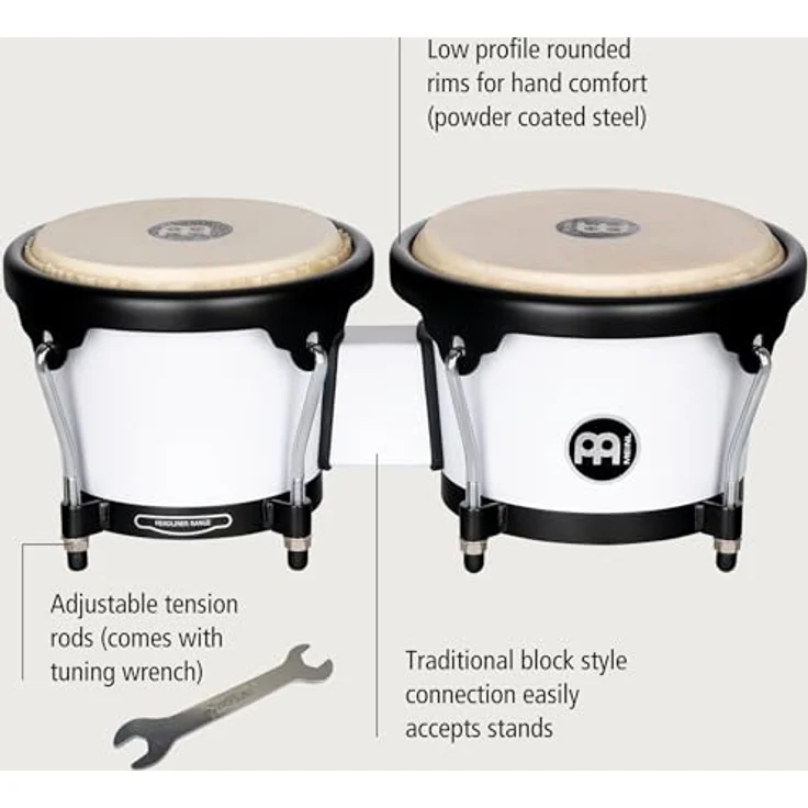 Meinl HB50WH Bongo Bright White, 6,5" Macho & 7,5" Hembra, ABS Kunststoff, handselektierte Wasserbüffelfelle, inklusive Stimmschlüssel – Bild 4
