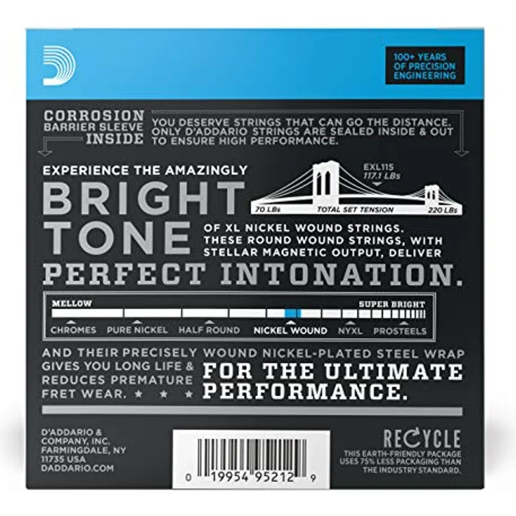 D'Addario EXL115-10P Nickel Wound E-Gitarrensaiten, Medium, 11-49, 10 Sets für Blues-Jazz Rock, hergestellt in den USA – Bild 2