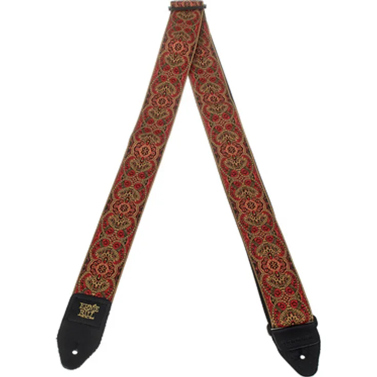 Ernie Ball E-Guitar Strap Crimson Paisley, stabiler Gitarrengurt aus Polypropylen mit Leder-Enden, extra lang von 104-182 cm
