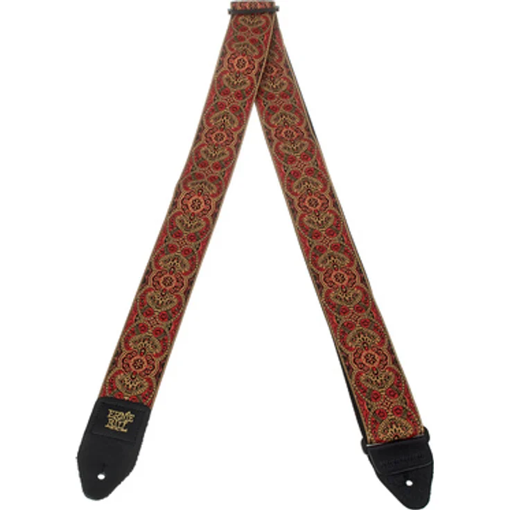 Ernie Ball E-Guitar Strap Crimson Paisley, stabiler Gitarrengurt aus Polypropylen mit Leder-Enden, extra lang von 104-182 cm