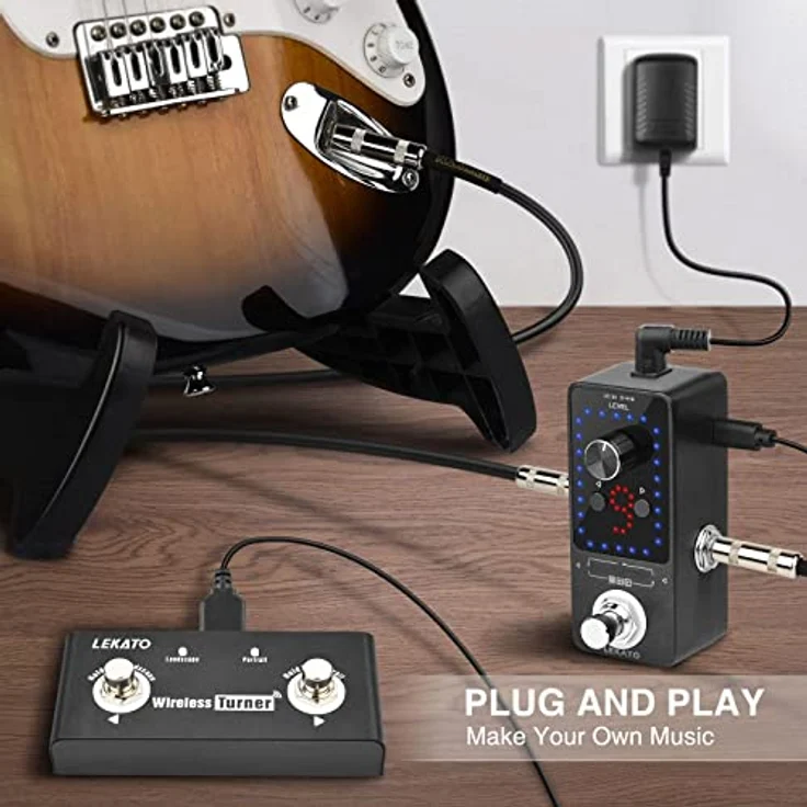 LEKATO Guitar Looper mit Netzteil, 9 Loops, 40 Minuten Aufnahmezeit, eingebautes Stimmgerät, unkomprimierte Audioqualität, elektronisches Looper-Effektpedal für E-Gitarren-Bass (mit Adapter) – Bild 2
