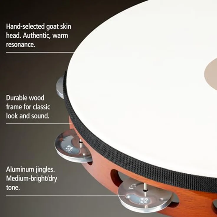 Meinl TAH1A-AB Head Tambourine, Fellbezogenes Hand Tambourin aus Holz mit 8 Aluminium-Schellen, African Brown – Bild 3