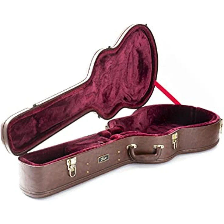 Fame Dreadnought Case für Westerngitarren, Robuster Schutzkoffer mit Metallschnallen, Abschließbar, Wetterfest, Braune Leder-Optik, Weinrotes Plüsch-Innenfutter, GIT0044842-000 – Bild 4