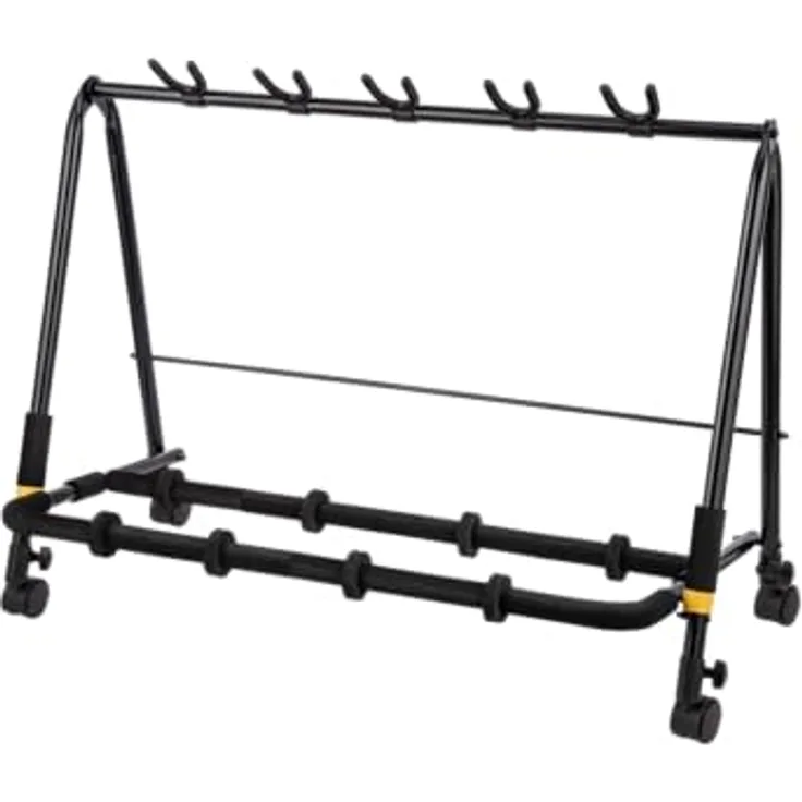 Hercules Stands HCGS-525B+, 5-fach Gitarren/Bassständer mit Rollen, schwarz, individuell anpassbare Abstände, max. Belastung 80 kg