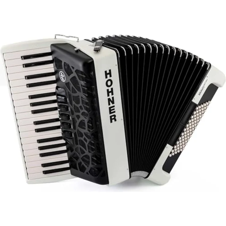 Hohner Bravo III 72 myColor Day, Piano-Akkordeon mit 72 Bässen, 34 Tasten, Pure White – Bild 1