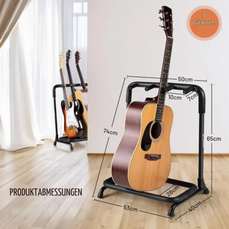 CAHAYA Klappbarer 3er Multiple Gitarrenständer, robuste Metallstruktur mit dicker Schaumstoffpolsterung, geeignet für alle Gitarrentypen, CY0344 – Bild 2