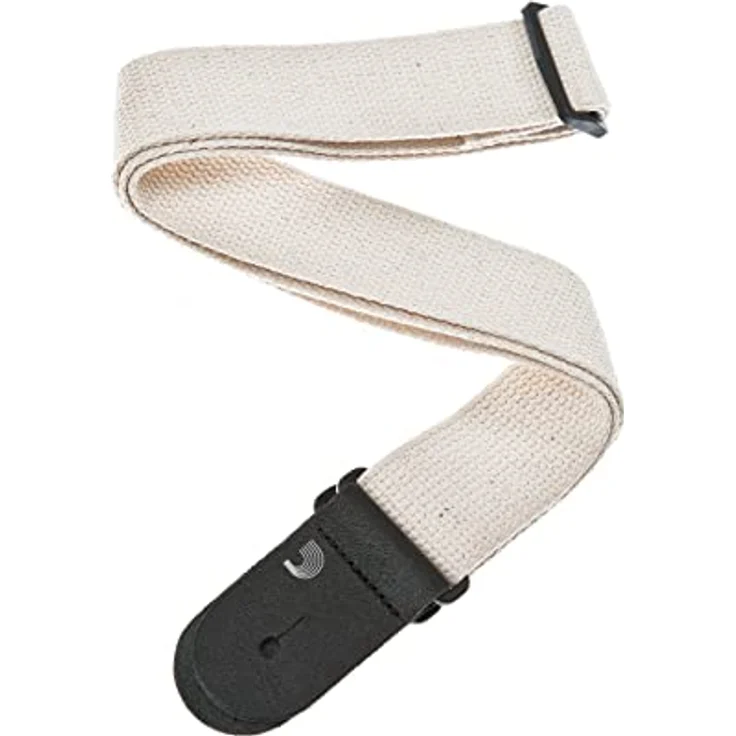 Daddario 50CT01 Gitarrengurt aus Baumwolle, verstellbar 89-152 cm, 50 mm breit, Naturfarbe, extra starke Lederenden, Made in Canada – Bild 1