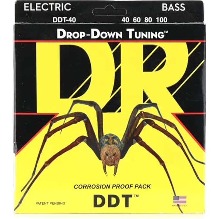 DR Strings DDT-40, E-Bass Saitensatz Extra Light 40-100 für Drop Tuning, Edelstahl-Umwicklung, Hex-Core-Konstruktion