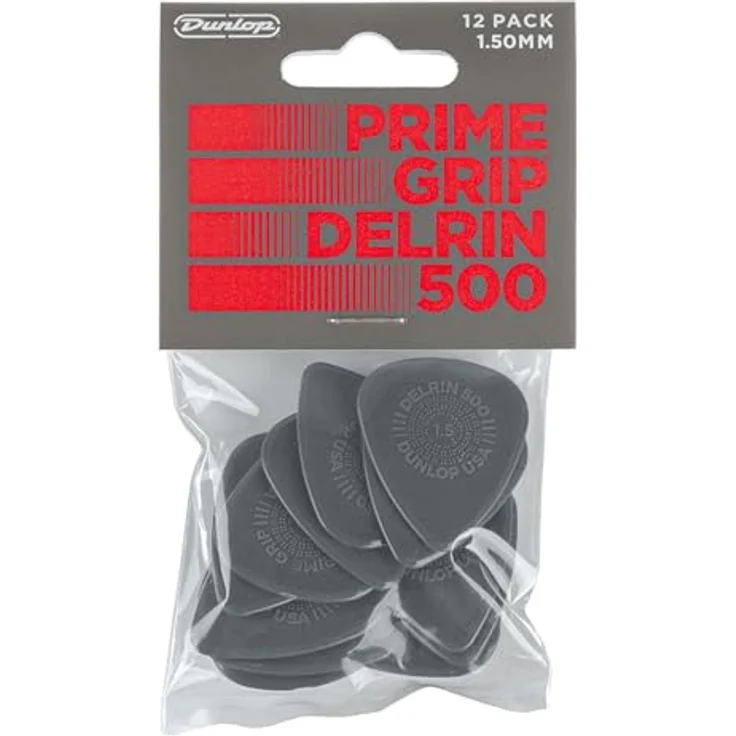 Dunlop Prime Grip Delrin 500 1.50, Plektren Spieler-Pack mit 12 Stück, graue Farbe, 1,50 mm Stärke, Low-Profile Grip – Bild 1