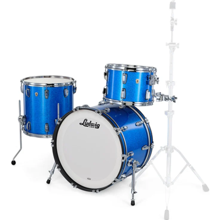 Ludwig Classic Maple Fab 22, Schlagzeugset mit 100% Ahornkesseln, Farbe: Blue Sparkle, 22"x14" Bass Drum, 13"x09" TomTom, 16"x16" Standtom