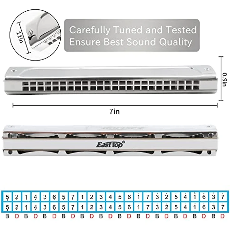East Top T2406S Tremolo Mundharmonika, Tonart C, 24 Löcher, satter Klang, für Profis und Anfänger, als Geschenk – Bild 4
