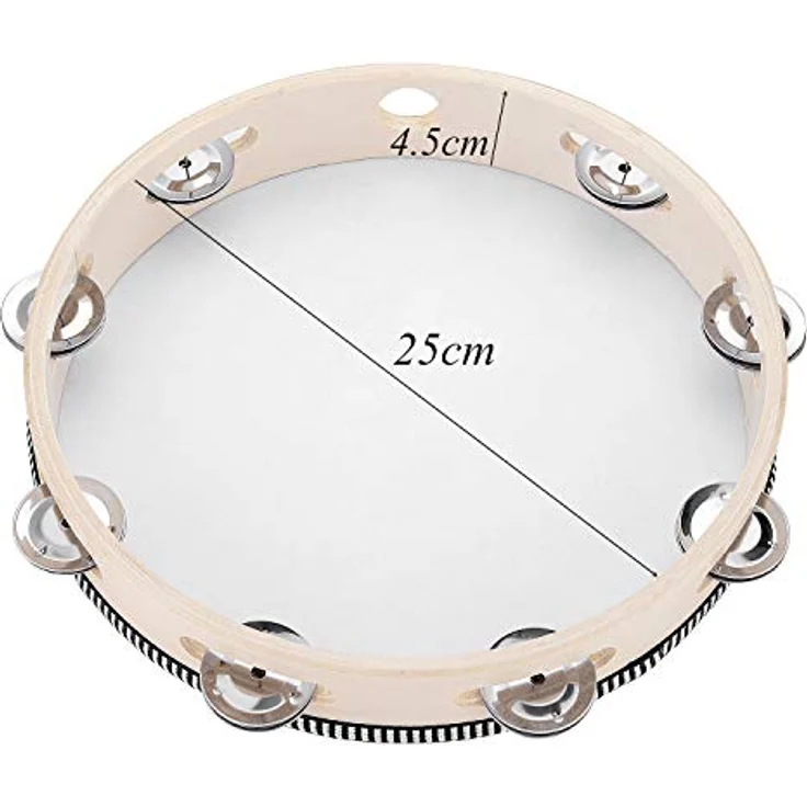 Musfunny Tamburin 25 cm, Holz Tambourine mit Metal Jingles, vielseitig einsetzbar für Erwachsene – Bild 4