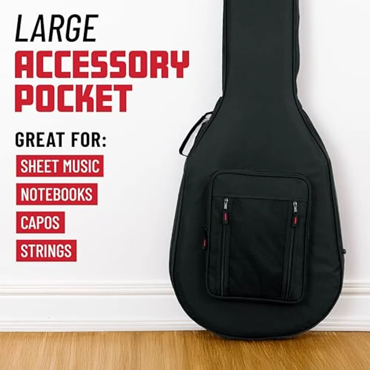 Gator Cases GL-AC-BASS, Leichtes Polyfoam-Gitarrenetui für Akustik-Bassgitarren mit wasserabweisendem 600-Denier-Nylon, abnehmbaren Schulterriemen und Innenfächern für Zubehör – Bild 2