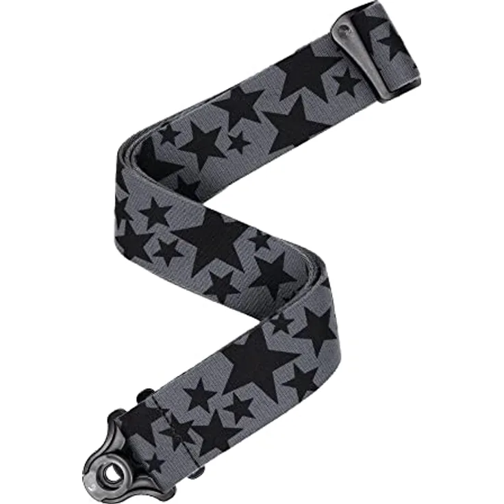 Daddario Auto Lock Gitarrengurt Skater Stars, schwarz-grau, mit integriertem Sicherungssystem, 76-140 cm einstellbar, Breite 50 mm