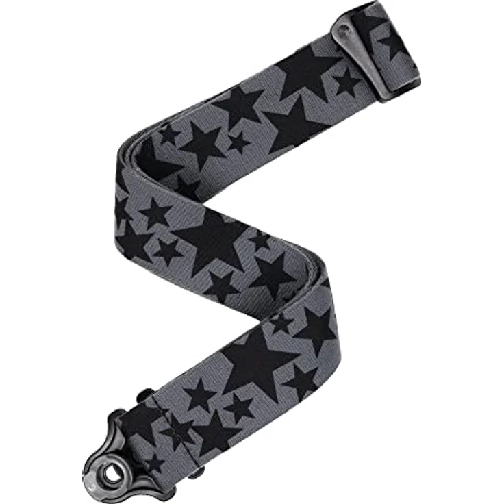Daddario Auto Lock Gitarrengurt Skater Stars, schwarz-grau, mit integriertem Sicherungssystem, 76-140 cm einstellbar, Breite 50 mm – Bild 1