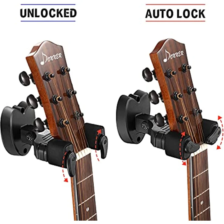 Donner Wandhalterung Gitarre Schwarz, Gitarrenwandhalter mit Auto-Lock-Funktion, 3 Stück für Gitarre, Bass, Banjo und Mandoline – Bild 3
