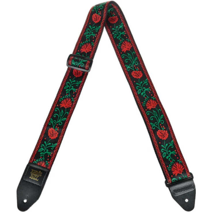 Ernie Ball Western Rose Gitarrengurt, Jacquard-Stil aus Polypropylen, Länge 104-182 cm, 5 cm Breite, Lederenden in schwarz mit goldfarbenem Logo – Bild 1