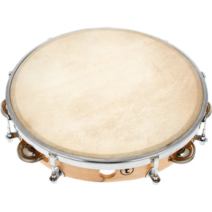 Millenium 10" Tambourine Tunable Single, Holzkessel mit Naturfell, stimmbar, inkl. Stimmschlüssel, 8 Schellenpaare