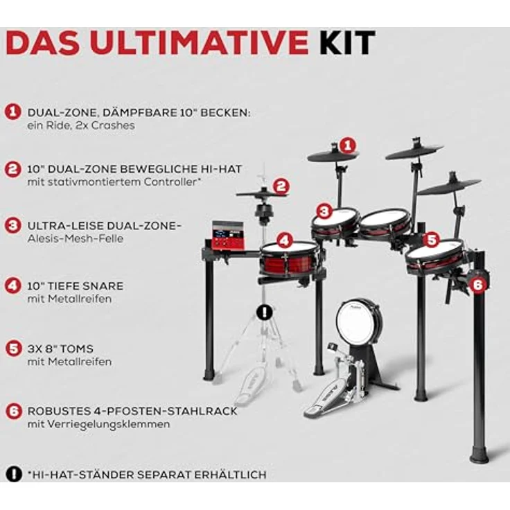 Alesis Nitro Ultimate Drum Kit, E-Drum Set mit 10" 2-Zonen Mesh Snare, Bluetooth Audio Streaming und 640+ Sounds – Bild 4