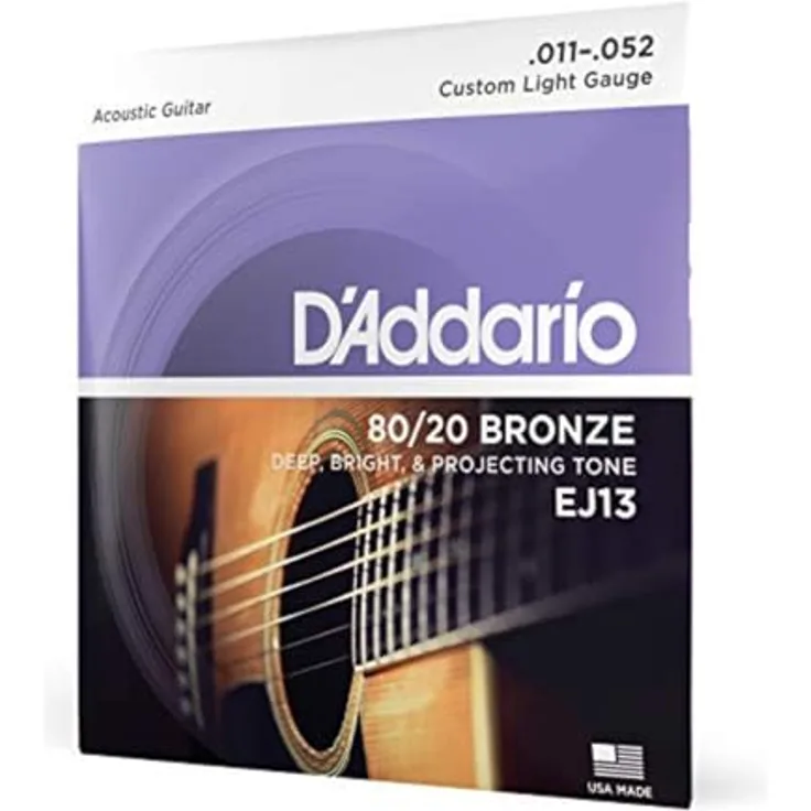 D'Addario EJ13 80/20 Bronze Akustikgitarrensaiten, Custom Light, 11-52, präzise gewickelt, kräftiger, heller Klang, hergestellt in den USA