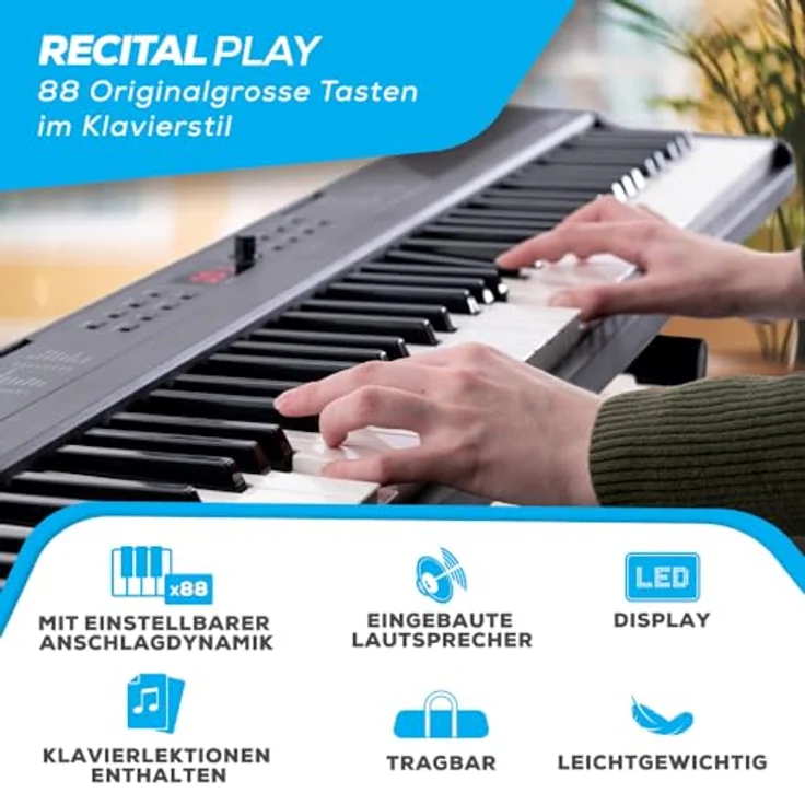 Alesis Recital Pro E-Piano, 88 Tasten, 480 Sounds, USB-MIDI, inklusive Tragetasche, Ständer, Kopfhörer, Pedal und Klavierlektionen für Anfänger – Bild 2