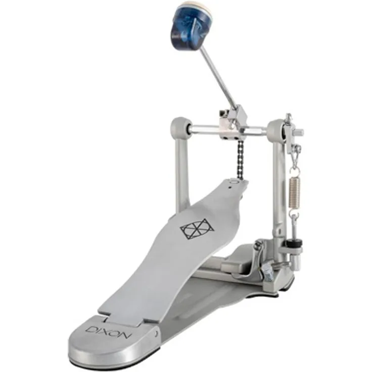 Dixon PP-P1-EU Single Pedal, Einzelfußmaschine mit gebürsteter Trittplatte und transparentem blue Dual Surface Beater