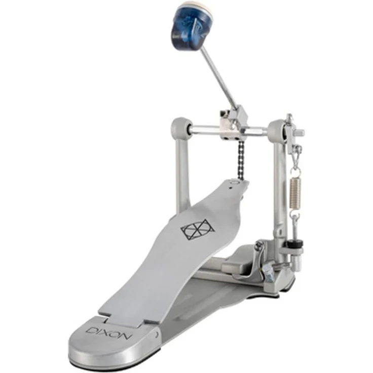 Dixon PP-P1-EU Single Pedal, Einzelfußmaschine mit gebürsteter Trittplatte und transparentem blue Dual Surface Beater