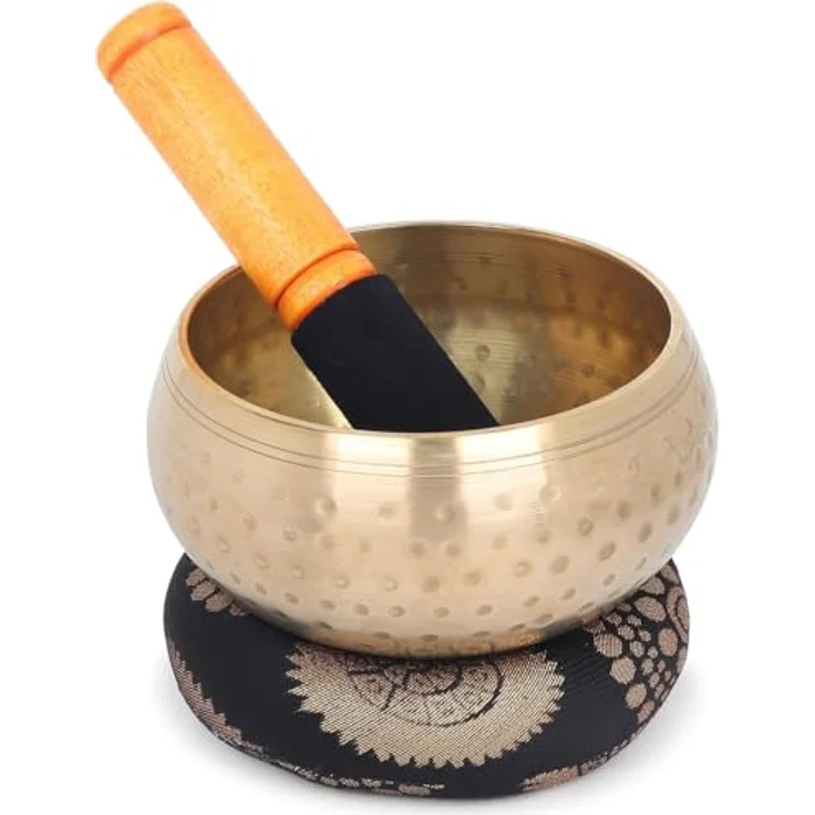Zap Impex Tibetische Klangschale 11,4 cm, handgefertigt für Meditation, Yoga und Klangtherapie, Set mit Kissen und Holzschlägel (Farbe variabel) – Bild 1