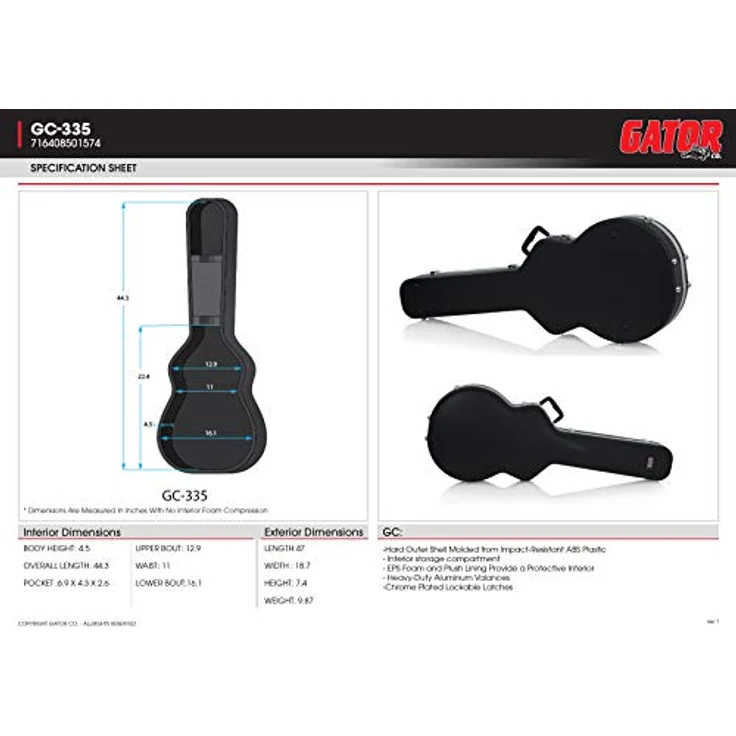 Gator GC-Semi-hollow Guitar ABS Case, Gitarrenkoffer für Semi-hollowbody mit EPS-Schaumpolster und abschließbaren Schlössern – Bild 13