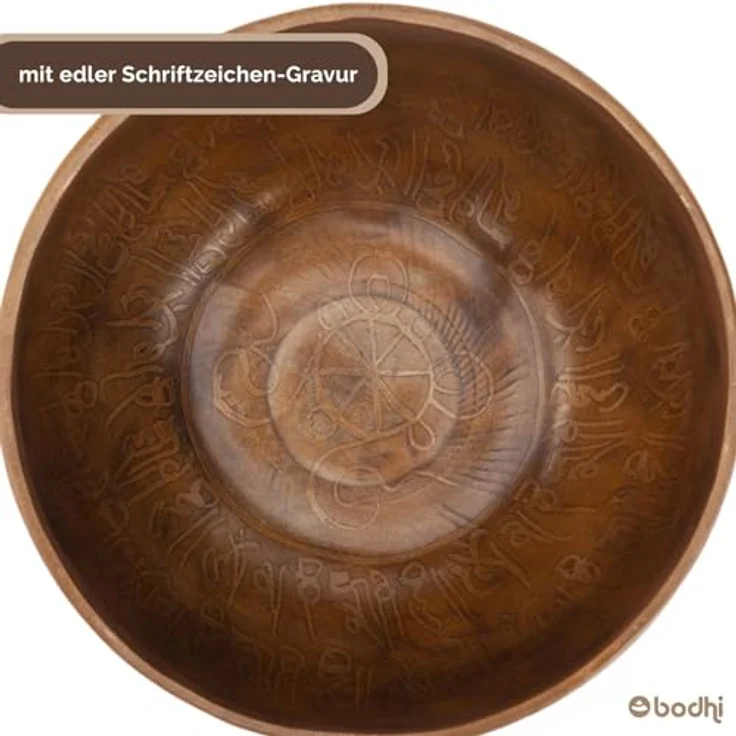 Bodhi Tibetische Klangschale Ø 14 cm, Handgefertigte Singing Bowl mit Gravur, Bronze, inkl. Kissen & Klöppel, Ideales Meditationszubehör – Bild 5