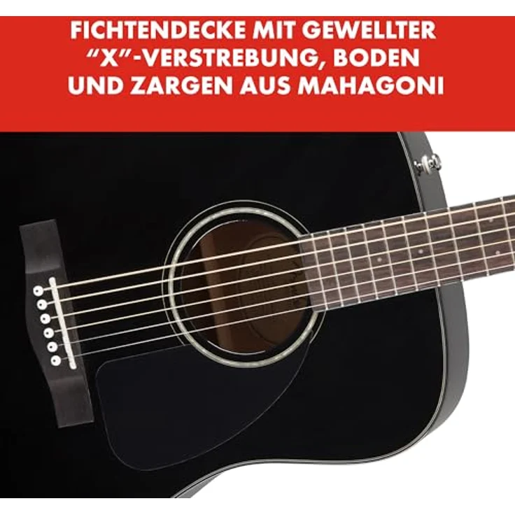 Fender CD-60 Dreadnought V3 DS Akustikgitarre, Walnussgriffbrett, schwarz, inklusive kostenloser virtueller Kurse auf Fender Play – Bild 4