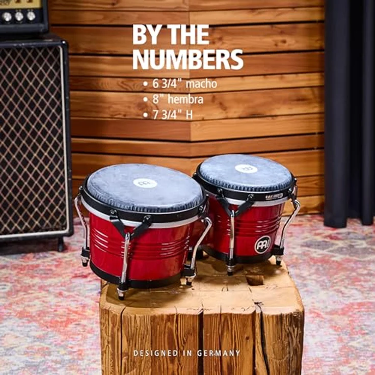 Meinl Marathon Traditional Bongo WR, 6.75" und 8" aus Siam-Eichenholz mit Remo Black Calfskin Fellen, hochglanz Weinrot – Bild 6