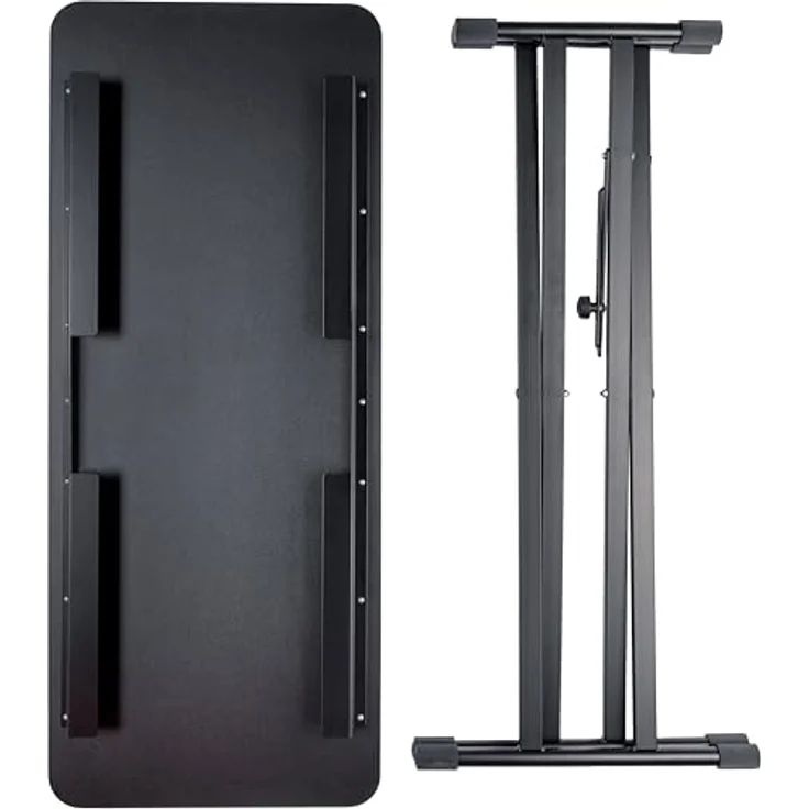 K&M 18900 Stand with tabletop, Keyboard-Ständer mit Carbon-Optik Ablageplatte, 435-920 mm höhenverstellbar, schwarz – Bild 2