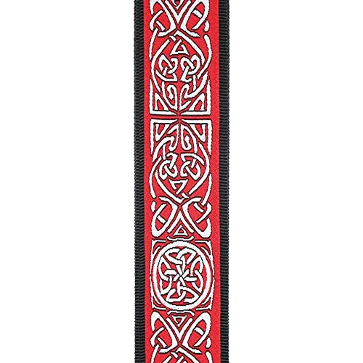Daddario Guitar Strap 50A07 Celtic, Gitarrengurt mit Celtic Design, 50 mm Breite, rote Farbe, extra starke Lederenden – Bild 2