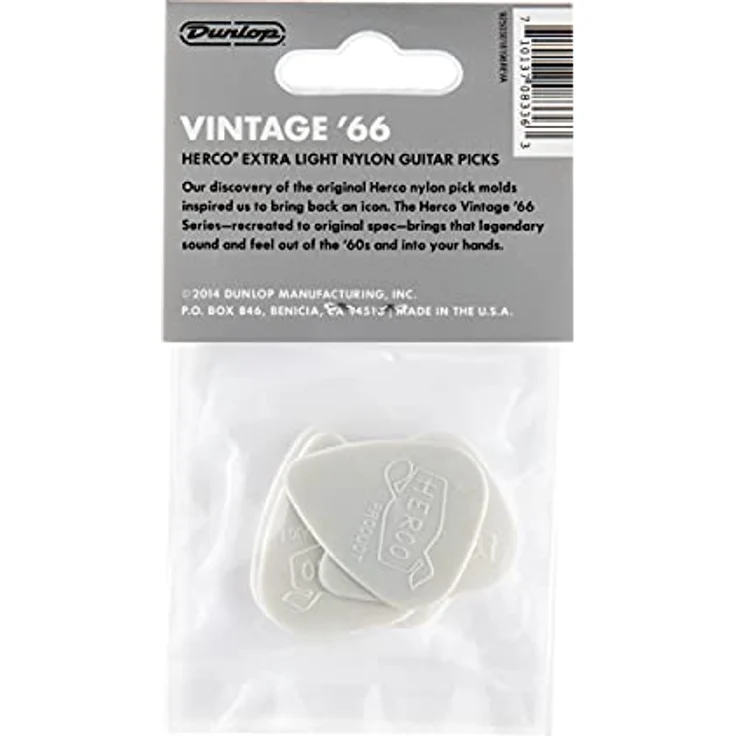 Dunlop Herco Vintage 66 Pick EL, Plektrum Pack mit 6 Stück, Standardform, Nylon, Extra Light, 26 mm breit, 30 mm lang – Bild 5