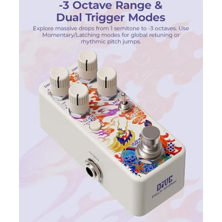 Klowra Dive Pitch Shifter, digitales Pitch-Shifter- und Drop-Tune-Pedal für E-Gitarre mit zwei Presets, USB-C und zwei Tracking-Algorithmen – Bild 4
