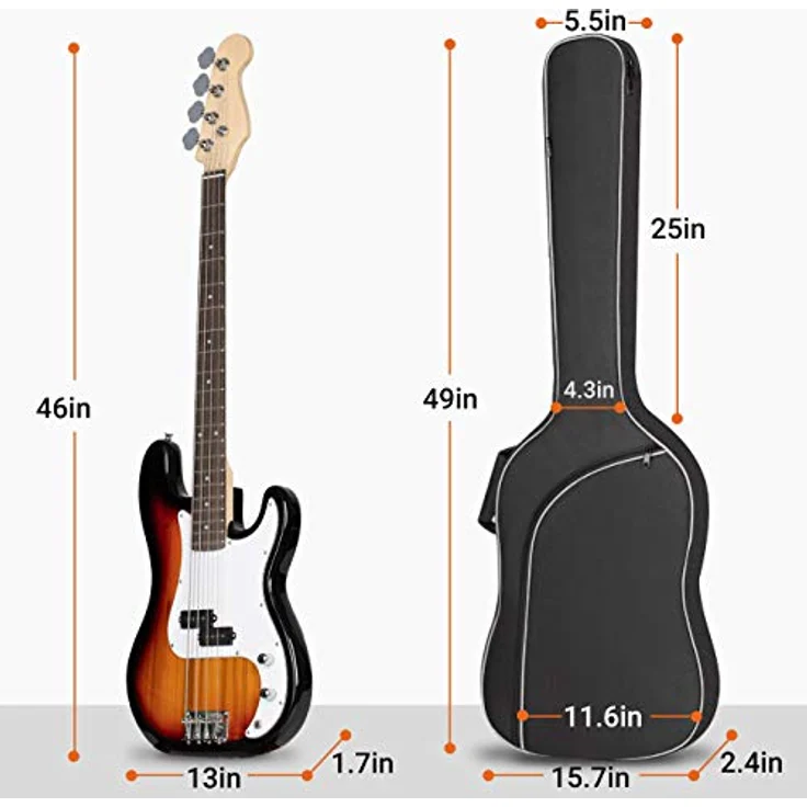 CAHAYA Elektrische Bass Gitarrentasche Gigbag, Gepolstert mit 8 mm Polsterung für 43 Zoll und 46 Zoll E-Bass Gitarre, Schwarz, CY0202-2 – Bild 2
