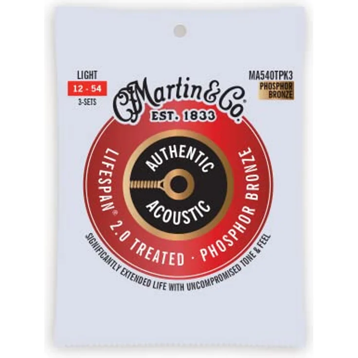 Martin 3er-Pack Akustikgitarrensaiten, Lifespan 2.0 Light 12-54, 98/2 Phosphor-Bronze, ideal für Fingerpicking und Flatpicking – Bild 1