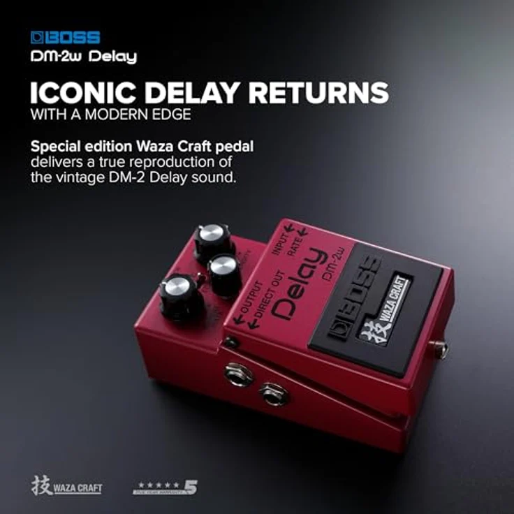 BOSS DM-2W Delay, Premium Waza Craft Gitarreneffektpedal mit analoger Schaltung, authentische Reproduktion des BOSS DM-2 Vintage-Vibrato, Standard & Custom Spielmodi – Bild 2