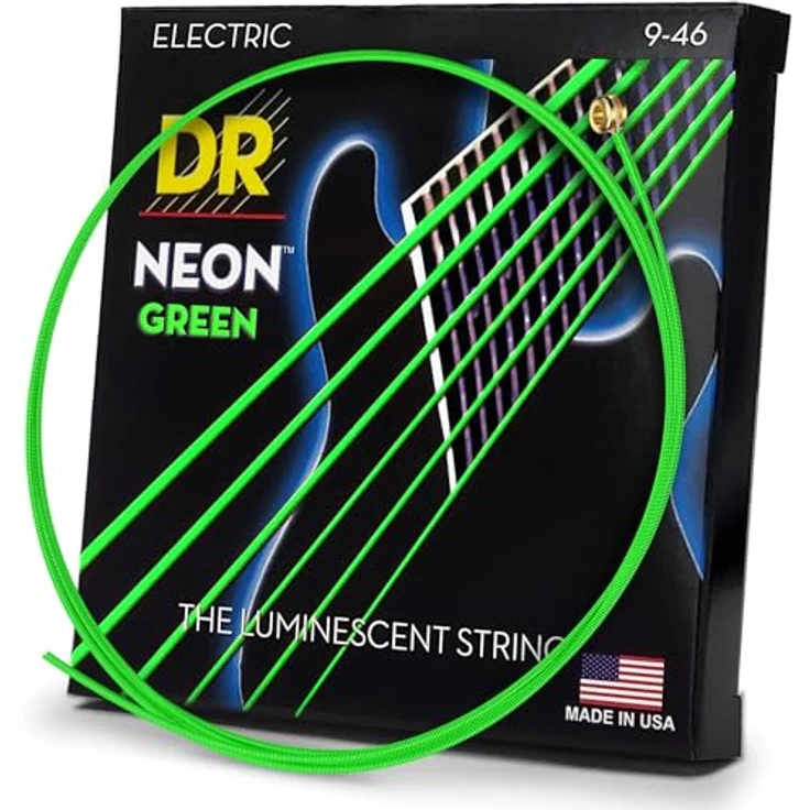 DR Strings HiDef Neon NGE-9/46, E-Gitarrensaiten in grün, light to medium, UV-reaktiv, mit K3 Coating – Bild 1