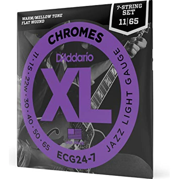 D'Addario ECG24-7 XL 7-saitiger Jazz Saitensatz, Light 0,027 cm - 0,17 cm (.011 - .065 Zoll), flach umsponnene E-Gitarrensaiten für wärmeren Klang, hergestellt in den USA – Bild 1