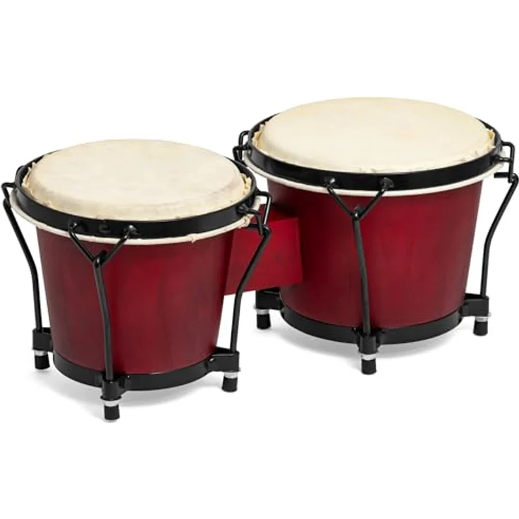 World Rhythm TIGER BON7 Bongo Trommeln aus Eiche, 15,2 cm und 17,8 cm Rohleder Köpfe, mit gepolsterter Gigbag, Weinrot – Bild 2