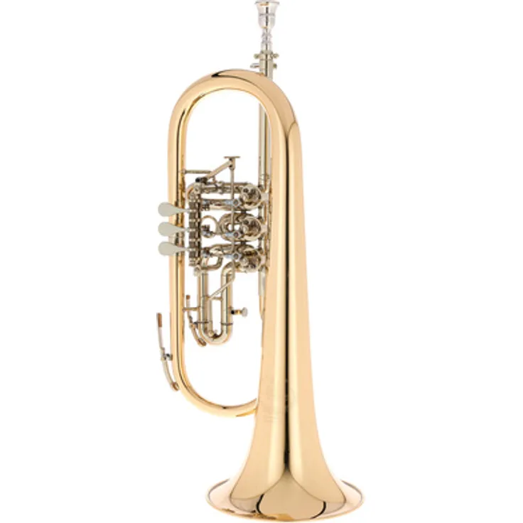 B&S 3017/2TR-L Bb Flugelhorn, Goldmessing mit 3 Drehventilen, Trigger am 3. Zug, inkl. Mundstück und Koffer