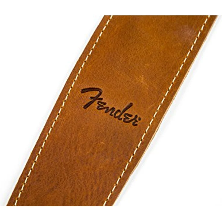 Fender Ball Glove Leather Strap BRN, Gitarren-Bassgurt aus original Baseballhandschuhleder, braun, verstellbar von 103 bis 135 cm, mit geprägtem Logo und weichem Wildleder-Unterteil, breite 63,5 mm – Bild 3