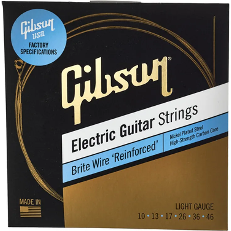 Gibson Brite Wire Reinforced Light SEG-BWR10, E-Gitarrensaiten Set, Light Tension, Nickel Plated Steel, Made in USA