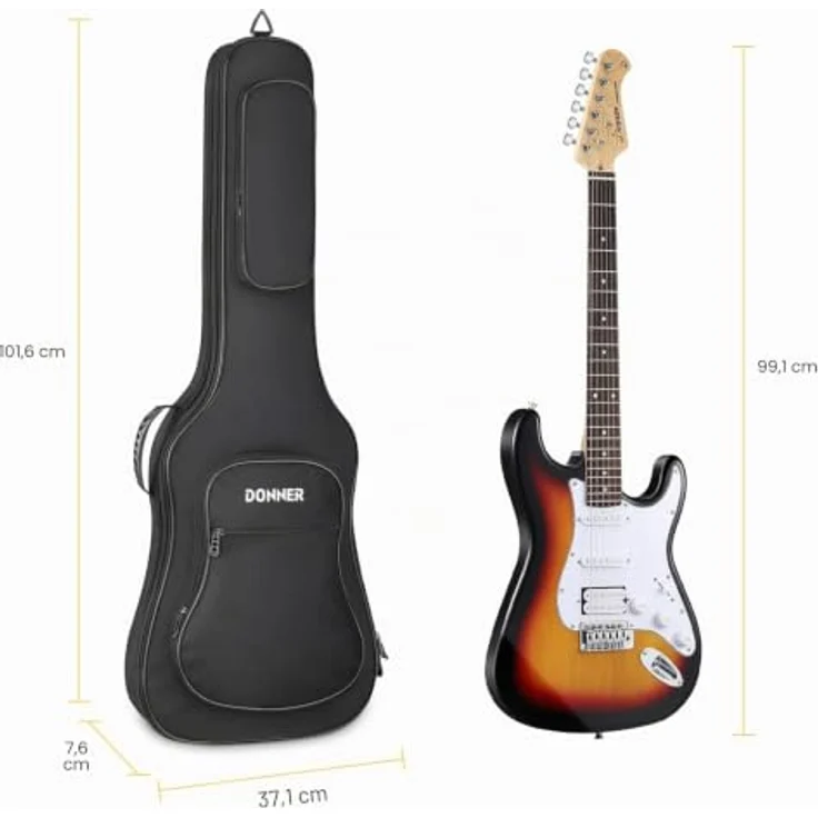 Donner E-Gitarrentasche 39 Zoll, Gig Bag mit 10MM Polsterung, verstellbaren Trägern, wasserdichtem Material und zwei Taschen, Schwarz – Bild 3